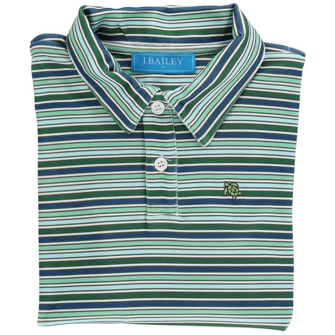Bailey Boys Striped Performance Polo-Forest Green