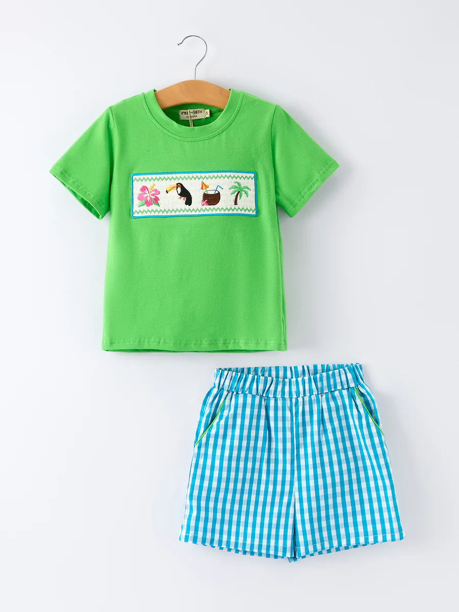 Summer Vibes Tropical Embroidered Boys Short Set