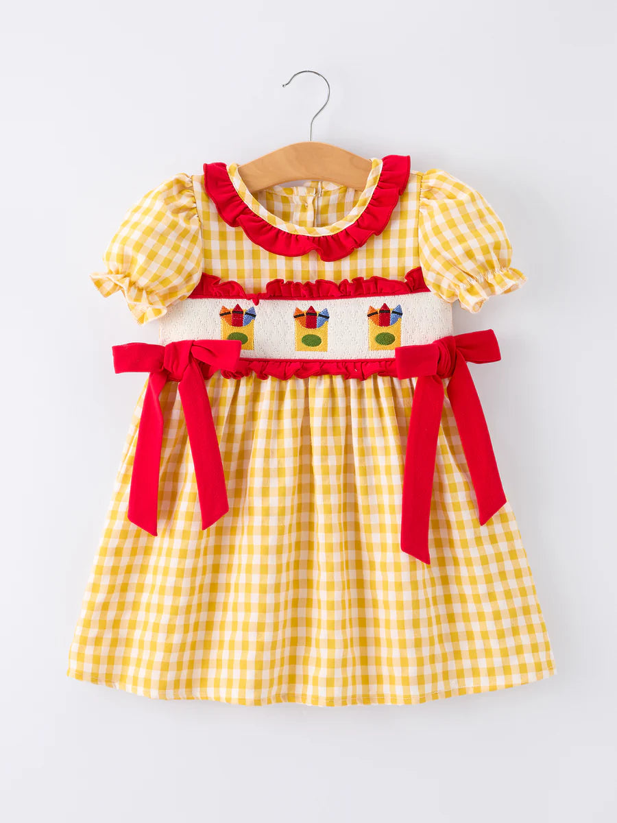 Back to School Crayon Ruffle Collar Dress