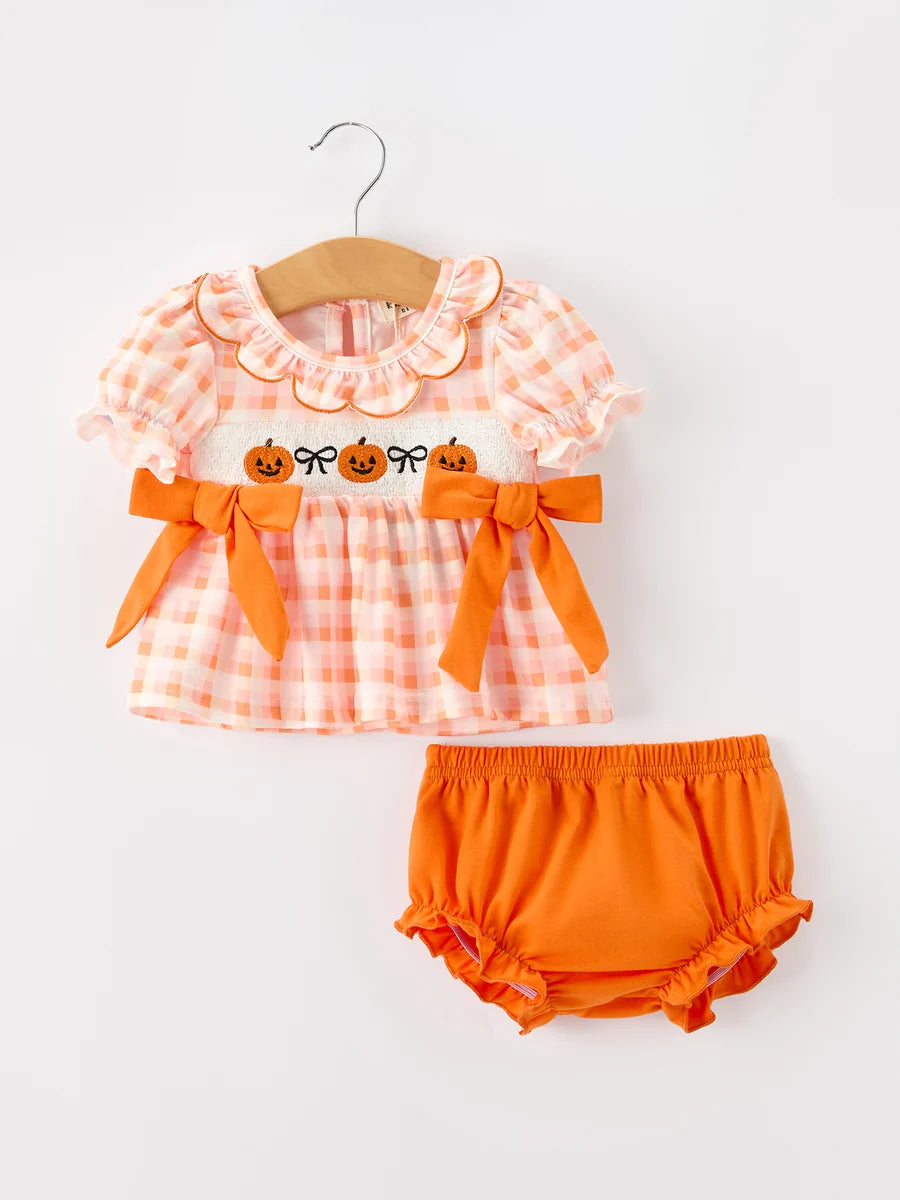 Halloween Pumpkin Plaid Bloomer Set