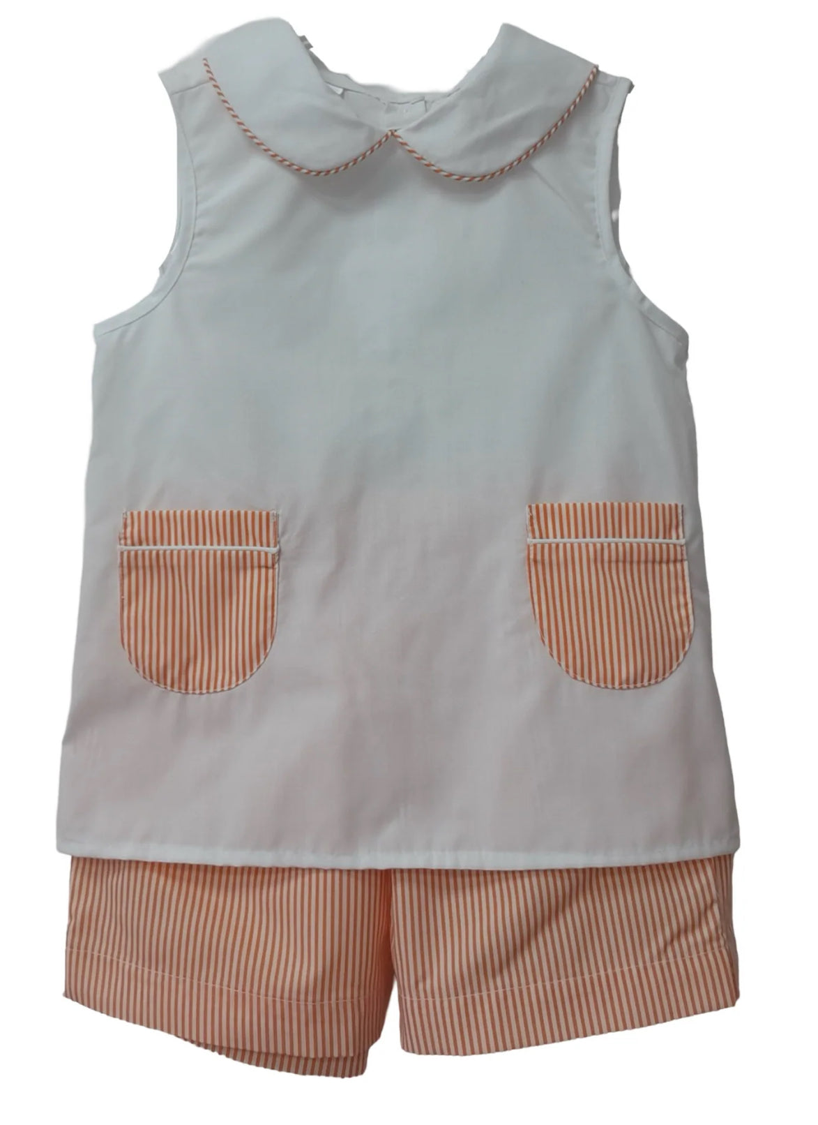 Orange Seersucker Peter Pan Short Set