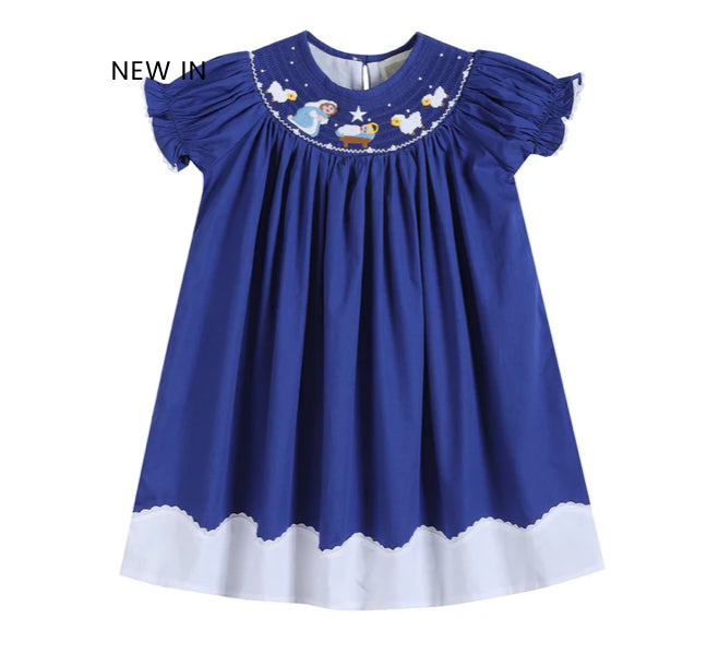 Royal Blue Christmas Nativity Smocked Bishop Dress The Silver Spoon Children's Boutique Royal Blue Christmas Nativity Smocked Bishop Dress The Silver Spoon Children's Boutique