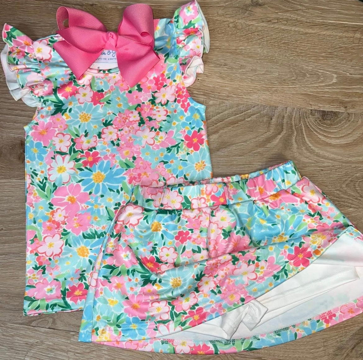 Girls Floral Skort Set