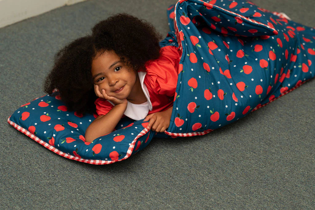 Nap Mat- Apples on Navy (monogram included)