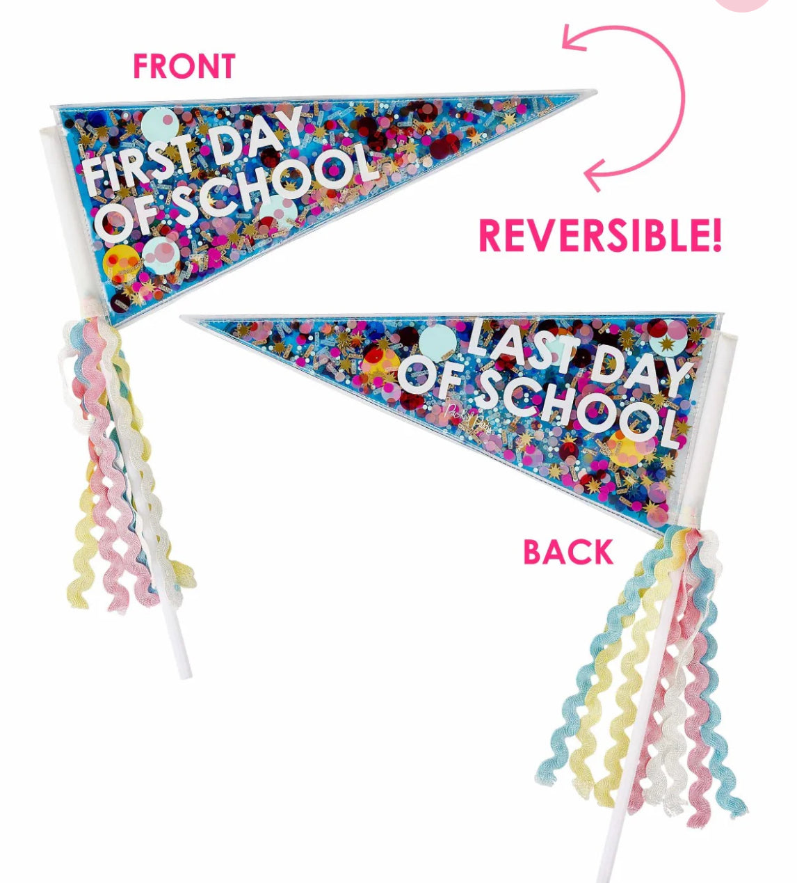 Back to school two-sided confetti pennant