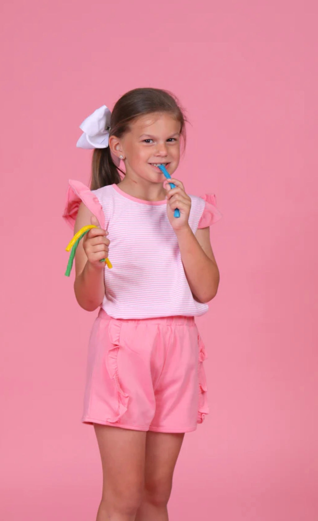 Olivia Flutter Top- Pink Stripe