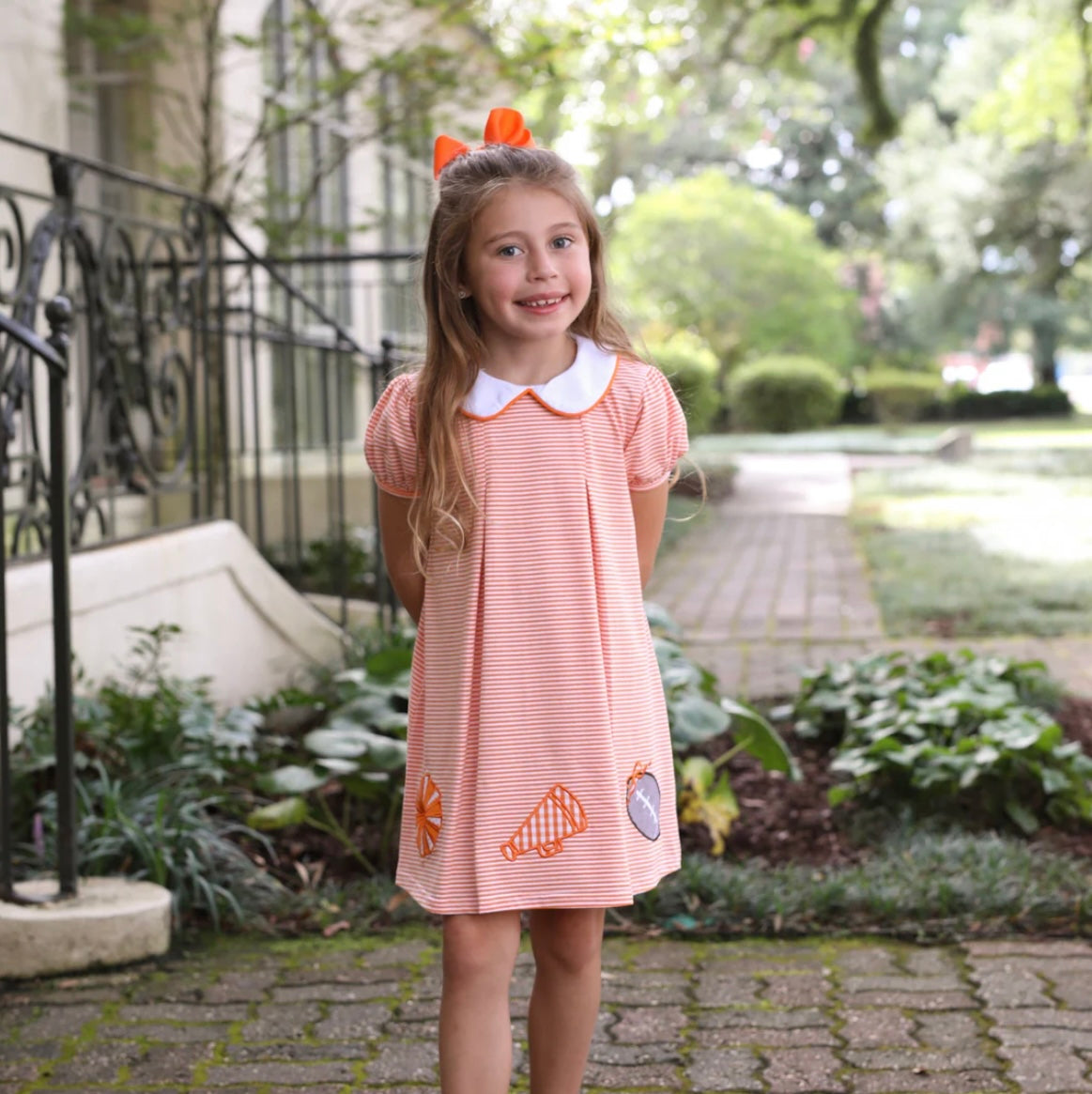 Game Day Pleat Dress- Orange Stripe