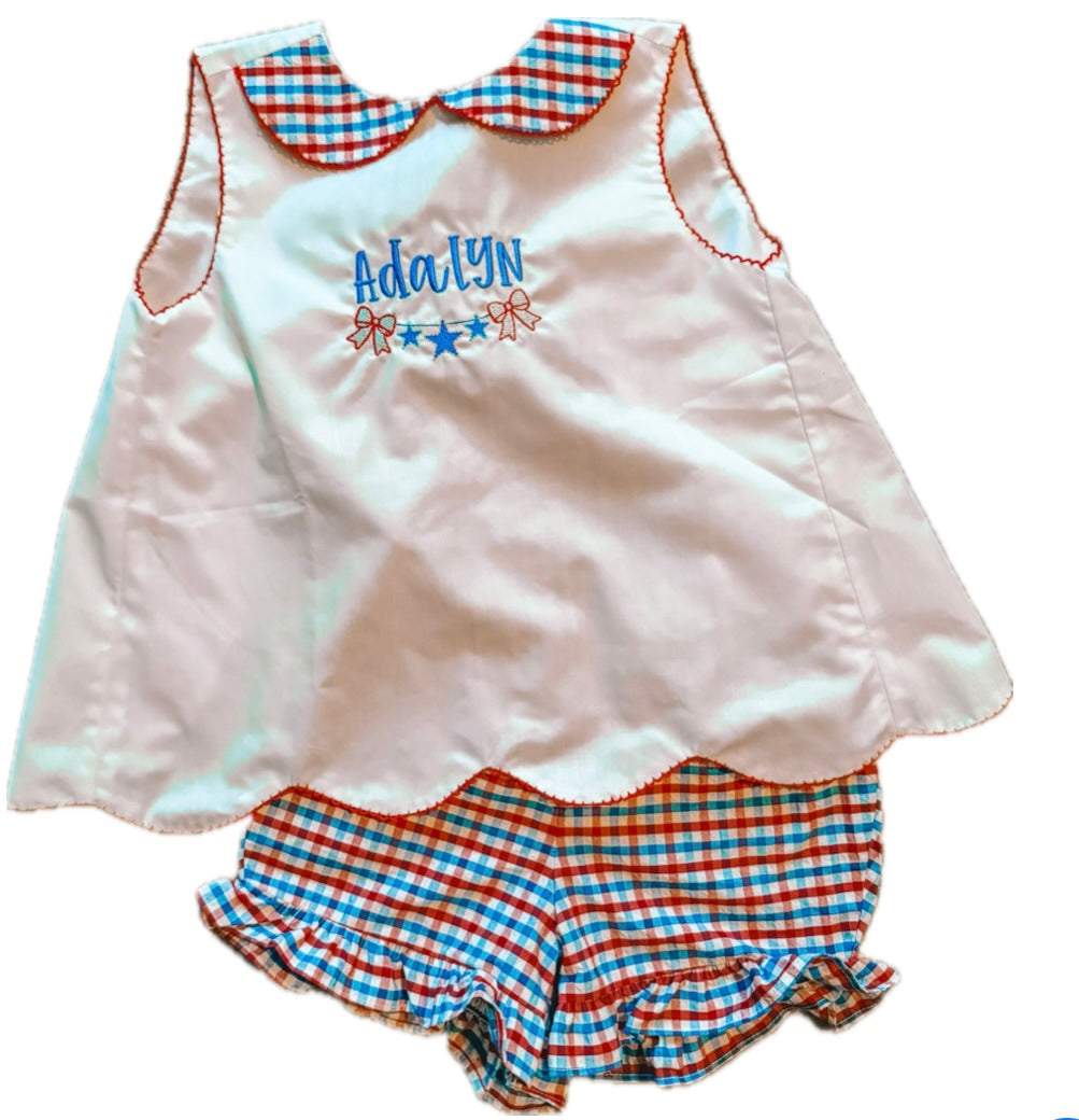 Patriotic Gingham Peter Pan Short Set