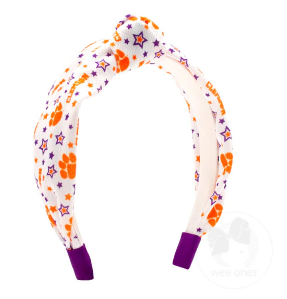 Signature Collegiate Logo Print Soft Ripple-Textured Knot Wrap Headband