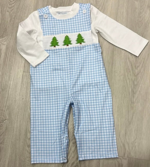 Blue Christmas Tree Boys Romper Set