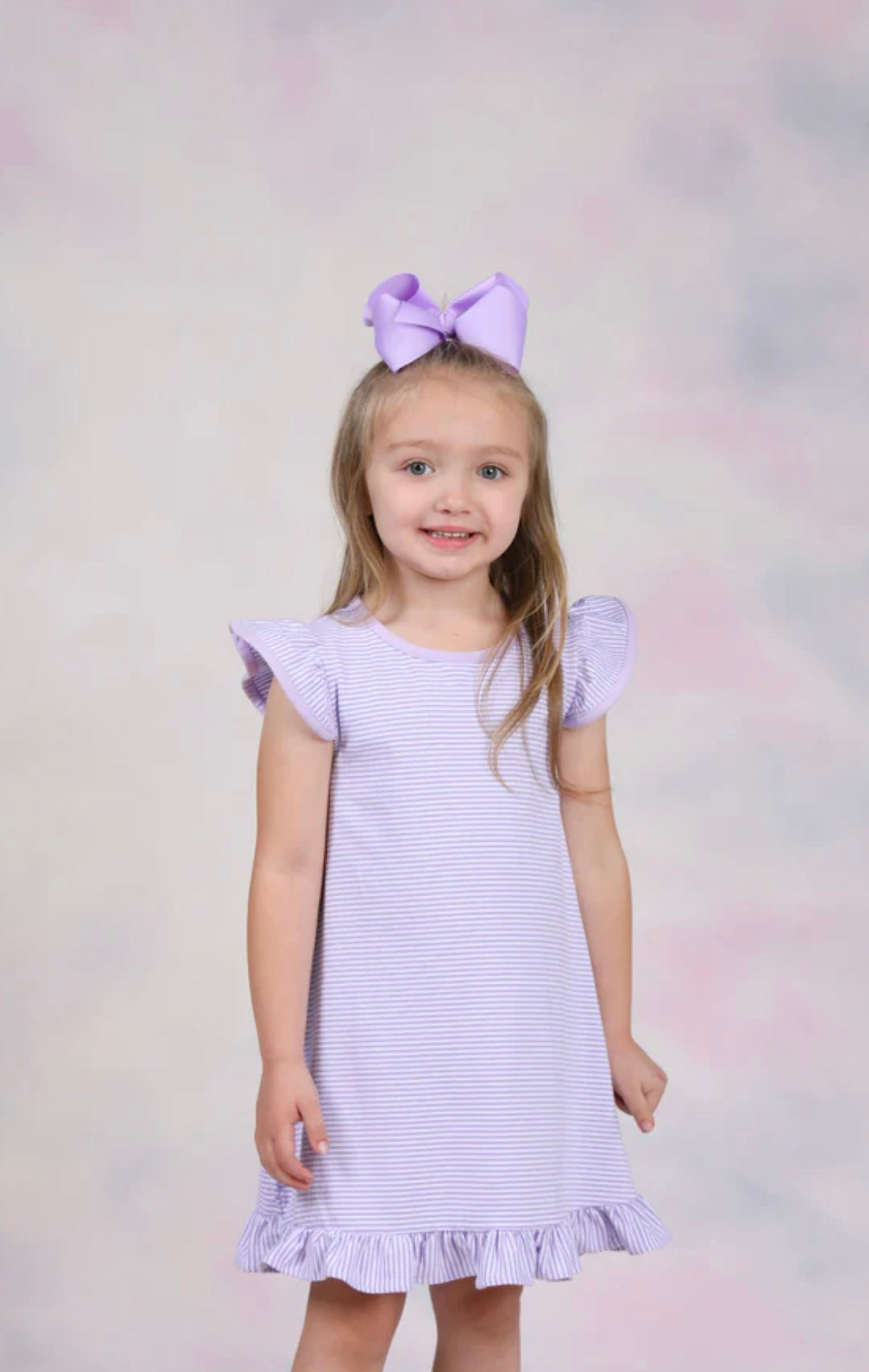 Flutter Sleeve Dress- Lavender Stripe