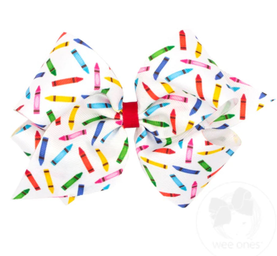 King Crayon School-themed Printed Grosgrain Hair Bow