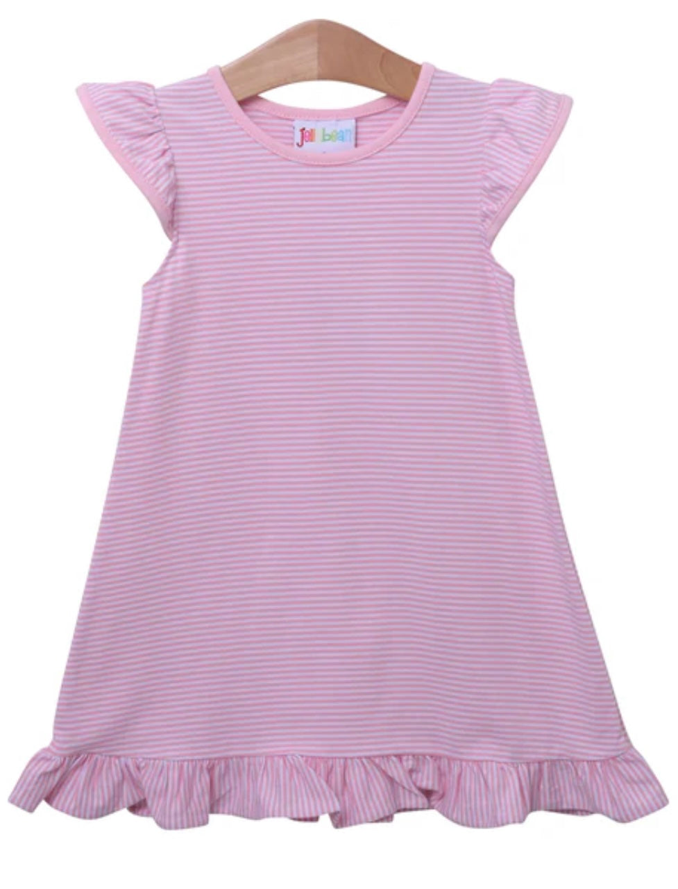 Flutter Sleeve Dress- Light Pink Stripe