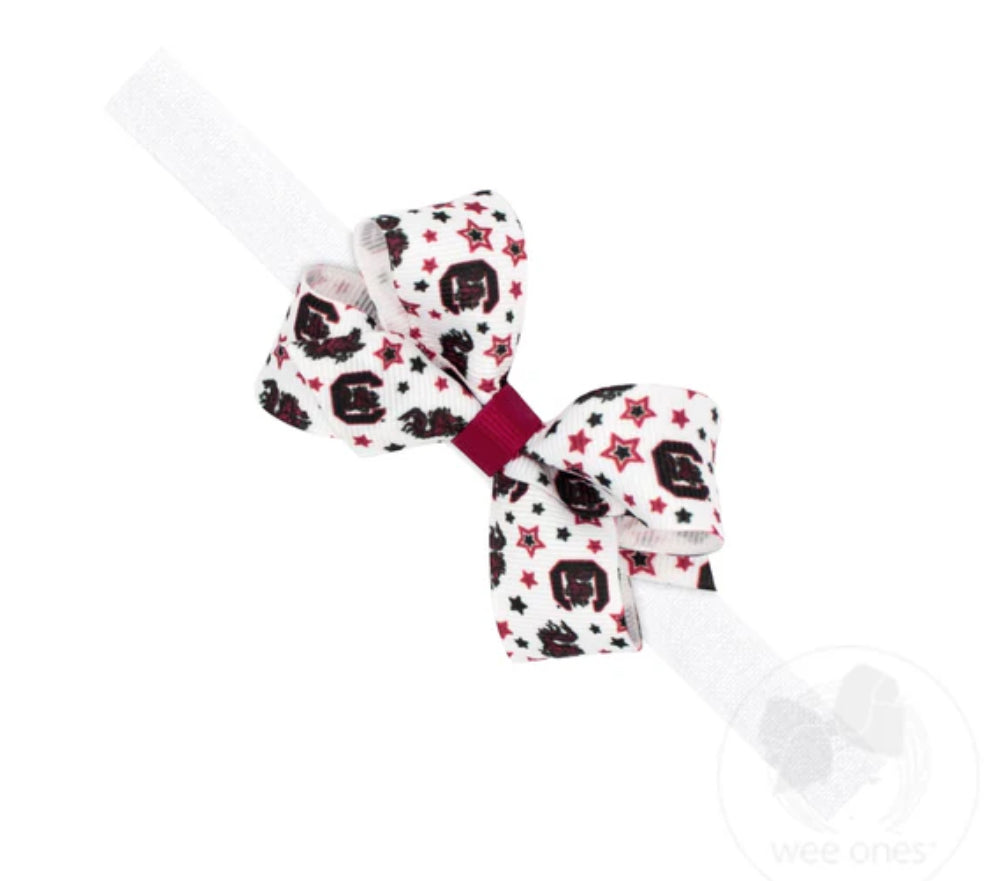 Mini Signature Collegiate Logo Print Grosgrain Hair Bow on Elastic Baby Band