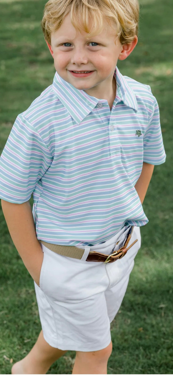 The Bailey Boys Henry Performance S/S Stripe Polo- Paradise