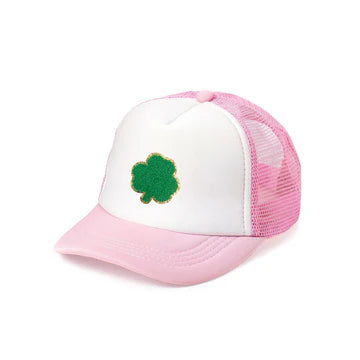 Shamrock Patch St. Patrick's Day Trucker Hat - Pink/White