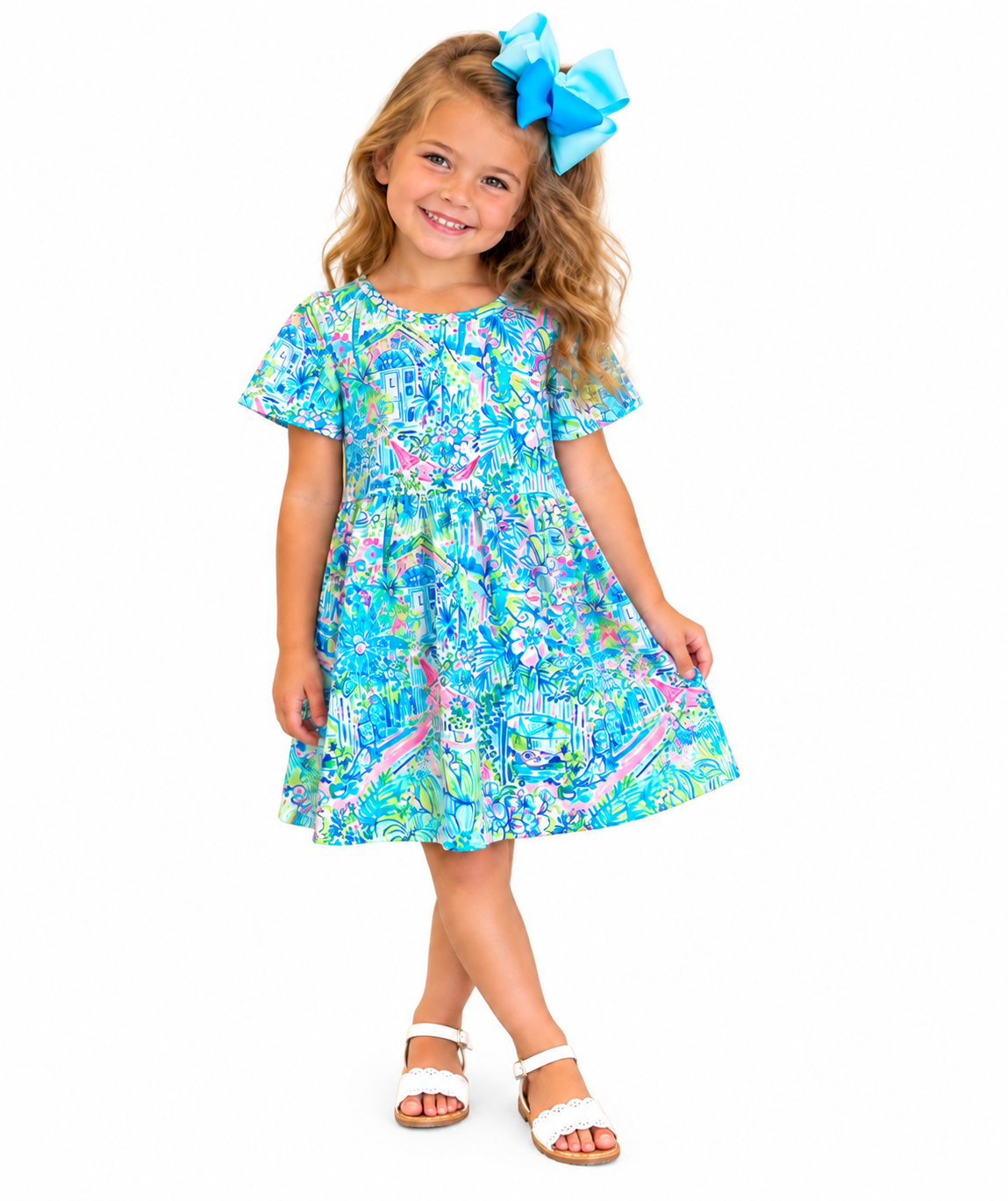Girls blue floral dress