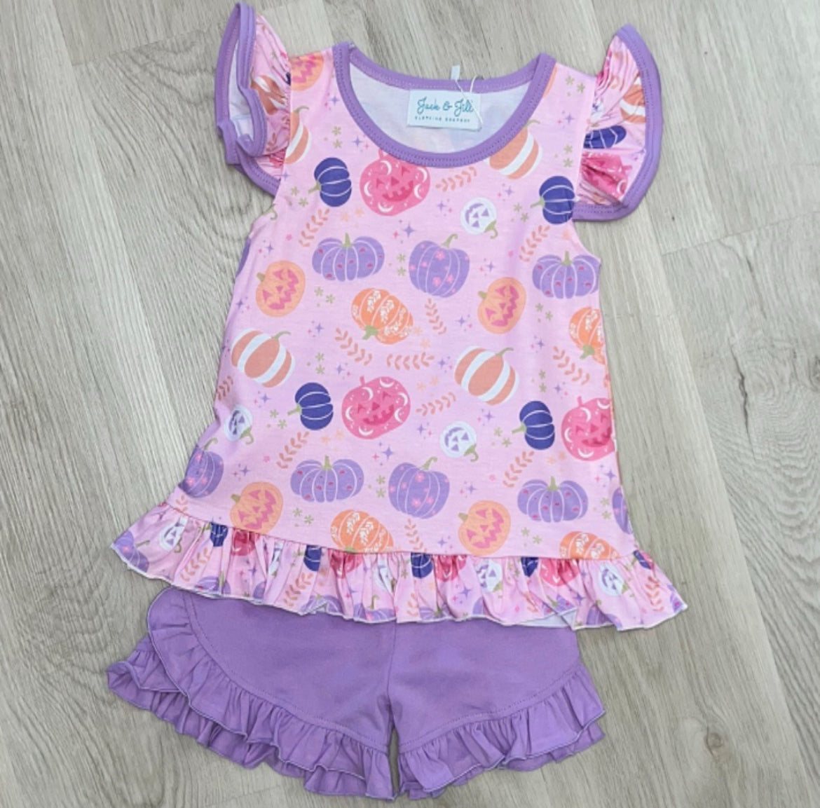 Playfully Purple Pumpkins Ruffle Short Set