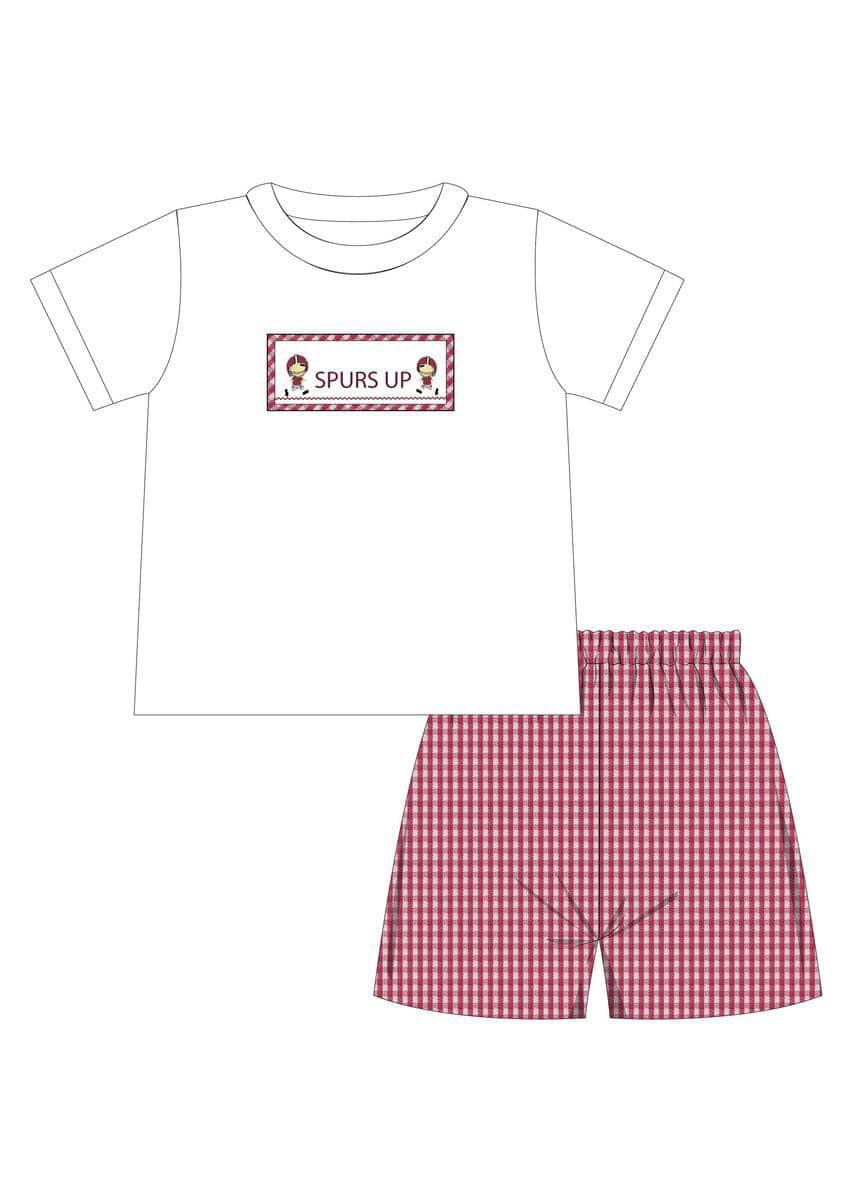 Krewe Kids Gingham Spurs Up Smock Football Short Set