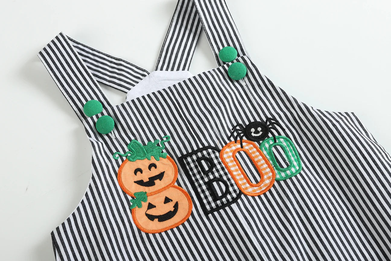 Lil Cactus Black Stripe Pumpkin 'Boo' Overalls
