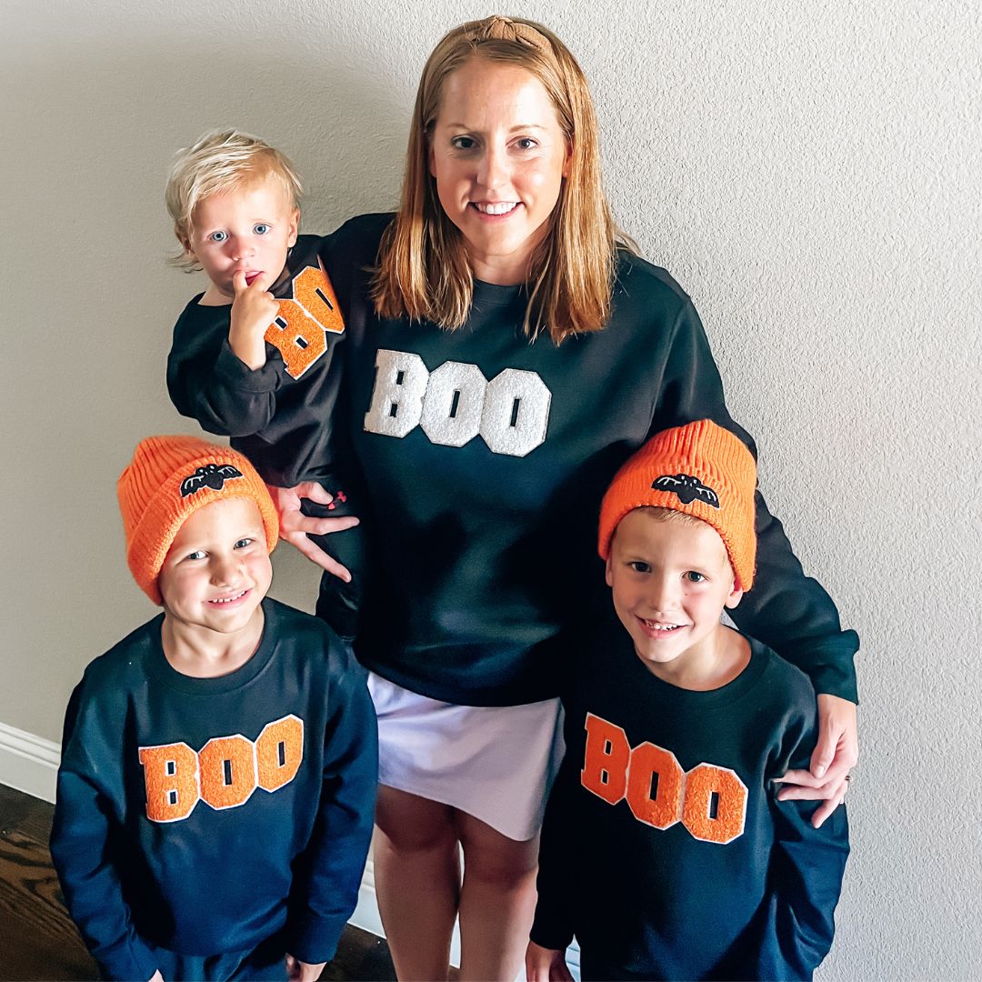 BOO PATCH HALLOWEEN ADULT SWEATSHIRT - BLACK