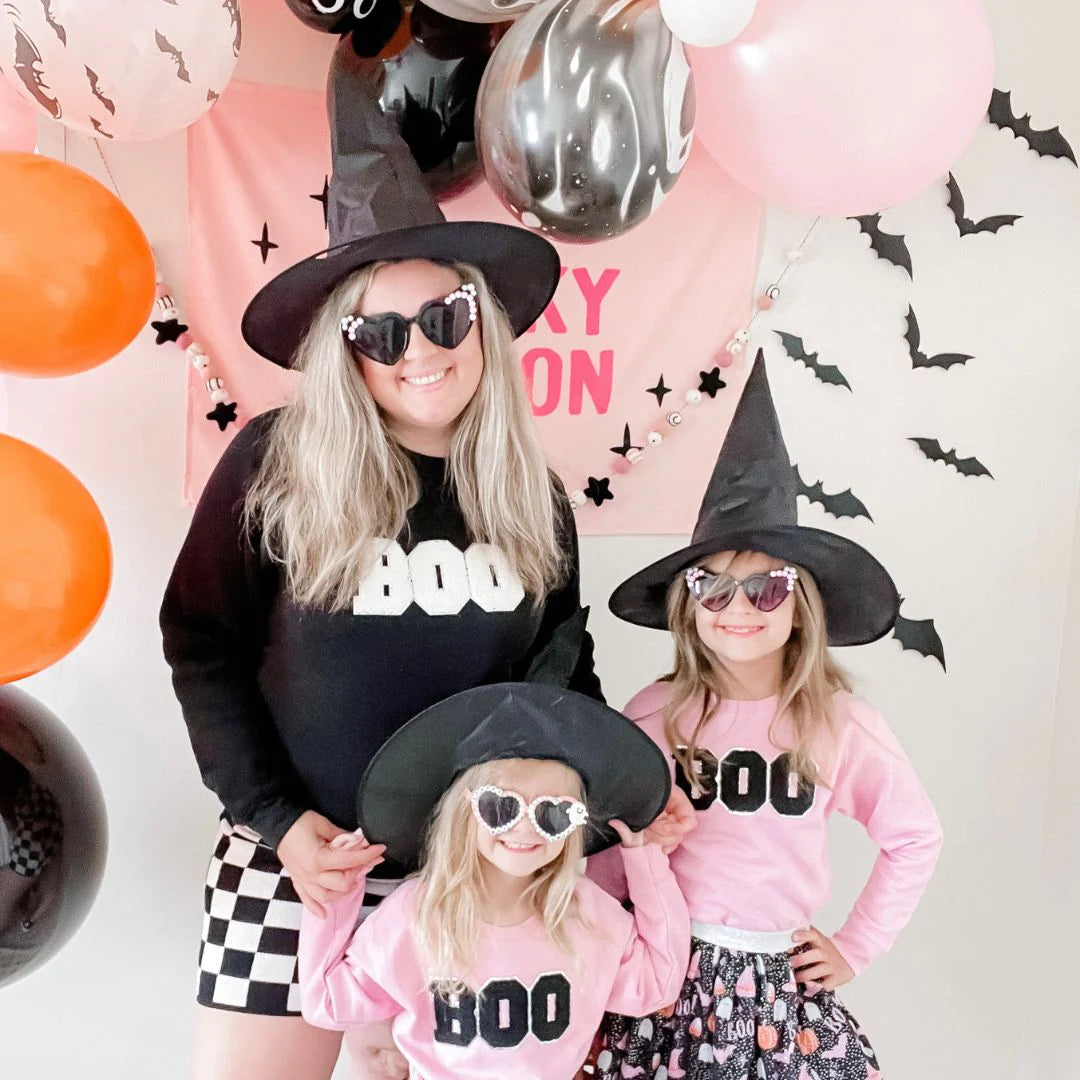 BOO PATCH HALLOWEEN ADULT SWEATSHIRT - BLACK