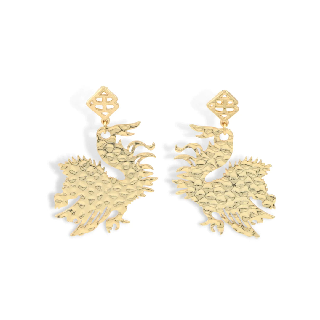 GOLD UNIVERSITY OF SOUTH CAROLINA GAMECOCK EARRING WITH BC LOGO