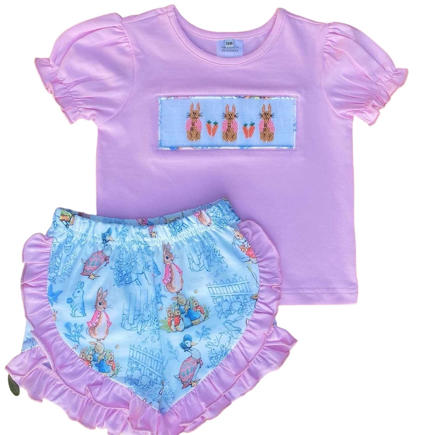 Girls Smocked Ruffle Rabbit Short Set