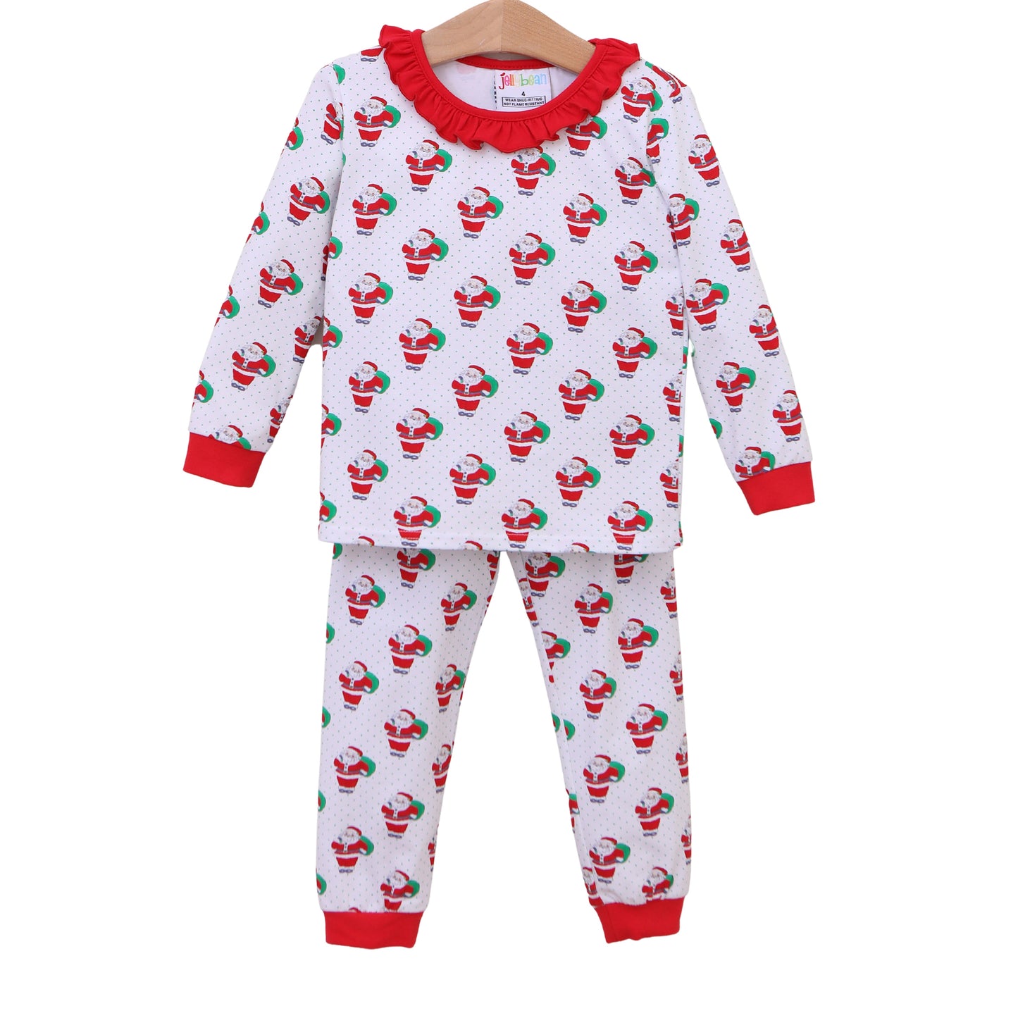 Santa Print Ruffle Pants Set