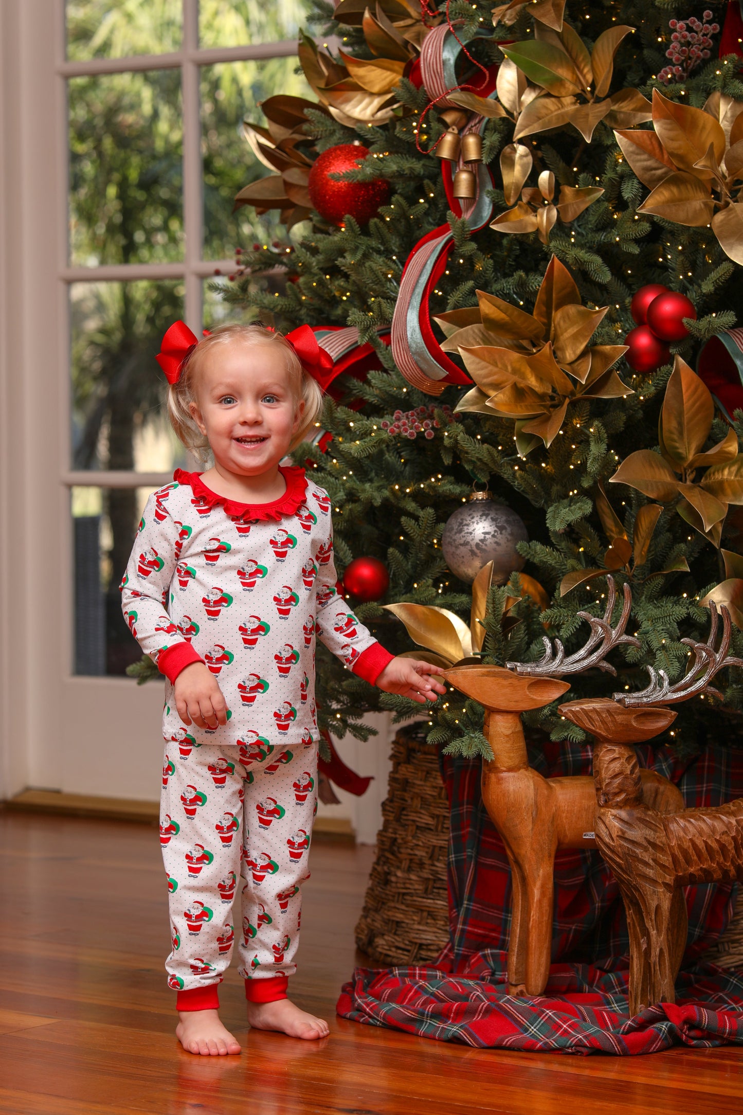 Santa Print Ruffle Pants Set