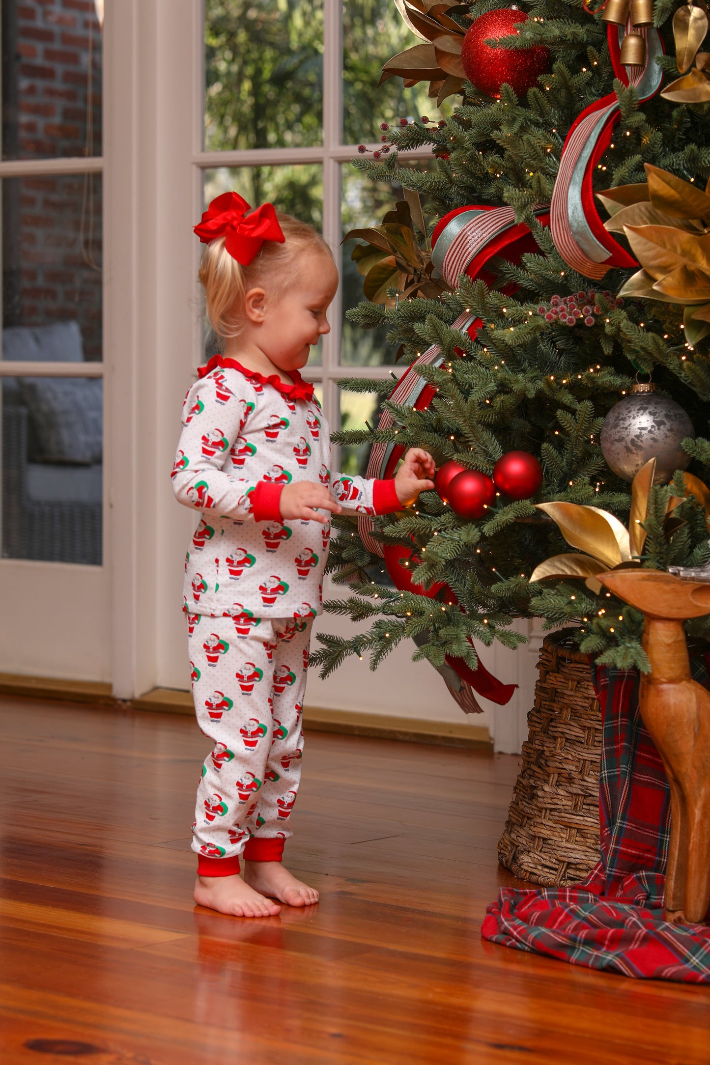 Santa Print Ruffle Pants Set