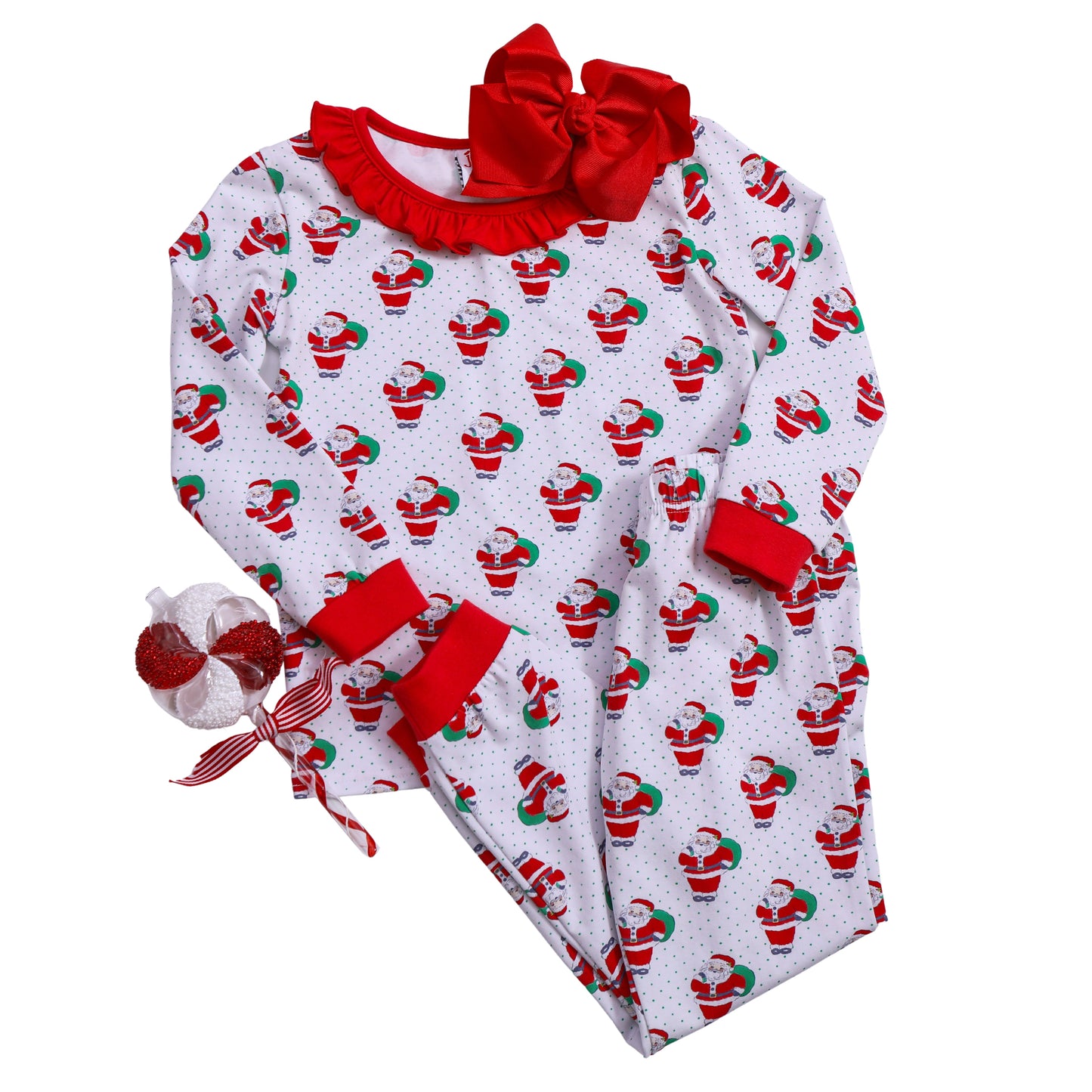 Santa Print Ruffle Pants Set