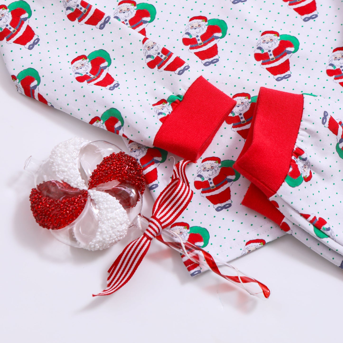 Santa Print Ruffle Pants Set