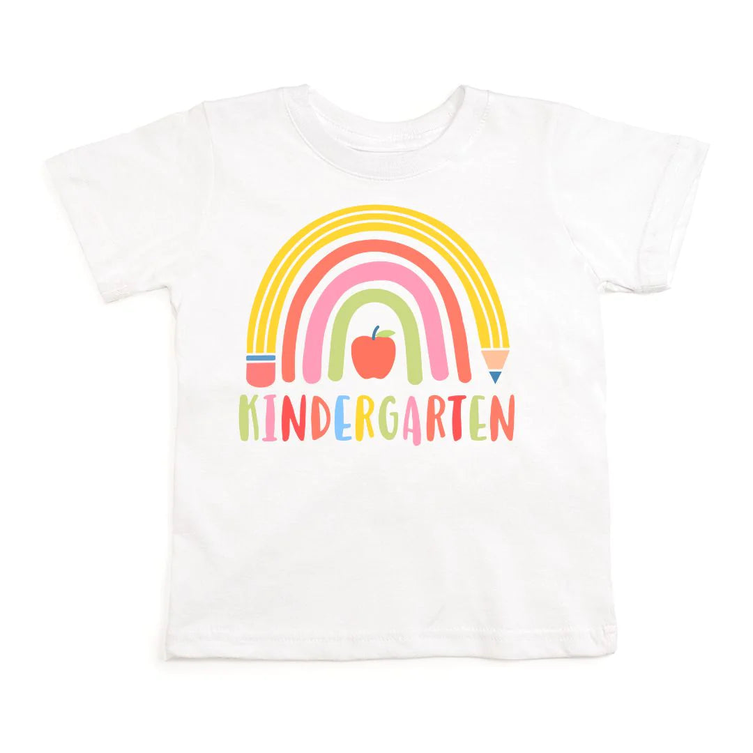KINDERGARTEN PENCIL RAINBOW SHORT SLEEVE T-SHIRT - WHITE