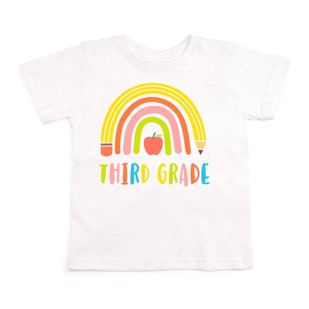 THIRD GRADE PENCIL RAINBOW SHORT SLEEVE T-SHIRT - WHITE