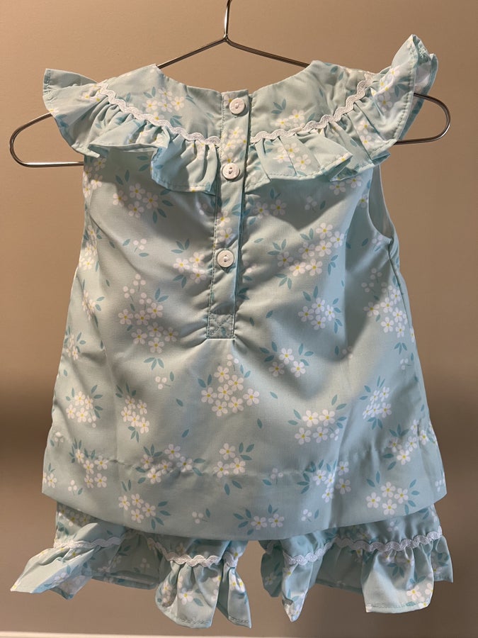 2 Piece Blue Woven White Floral Set