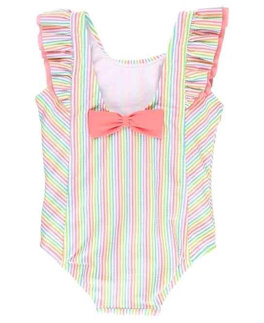 RuffleButts Rainbow Seersucker Seersucker Waterfall One Piece Swimsuit