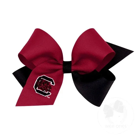 Gamecock Medium Two-tone Collegiate Embroidered Grosgrain Hair Bow