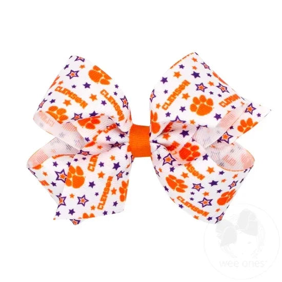 Clemson Medium Signature Collegiate Logo Print Grosgrain Hair Bow