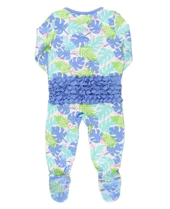RuffleButts Ohana Palms Snuggly Footed One Piece Pajama