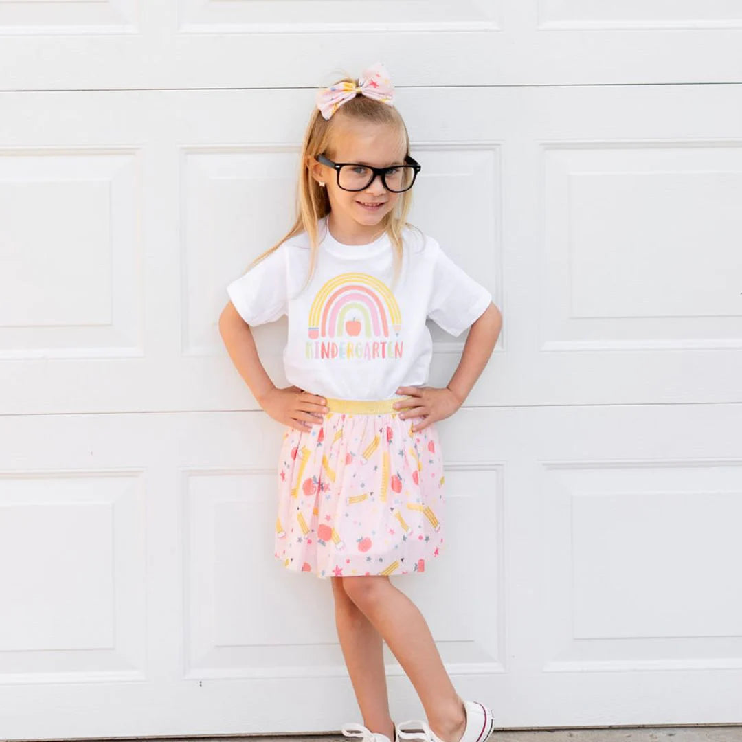 KINDERGARTEN PENCIL RAINBOW SHORT SLEEVE T-SHIRT - WHITE