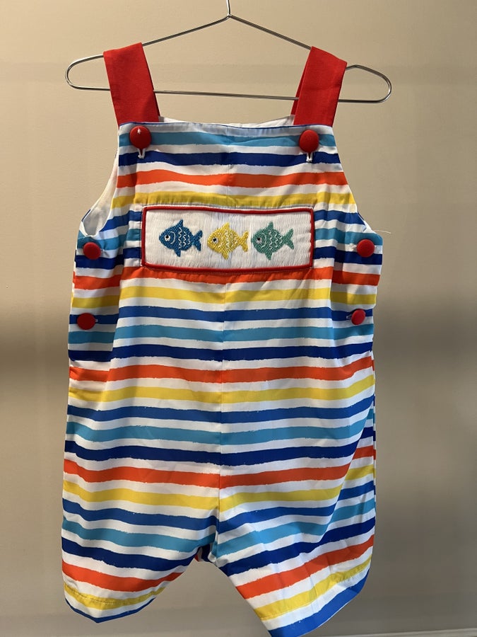 Colorful Fish Hand Smocked Bot Shortall