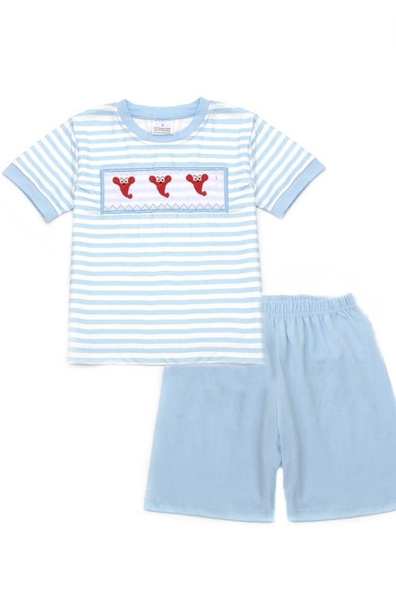 Blue Lobster Shorts Set