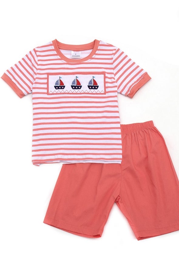 Sailboat Smocked Shorts Set