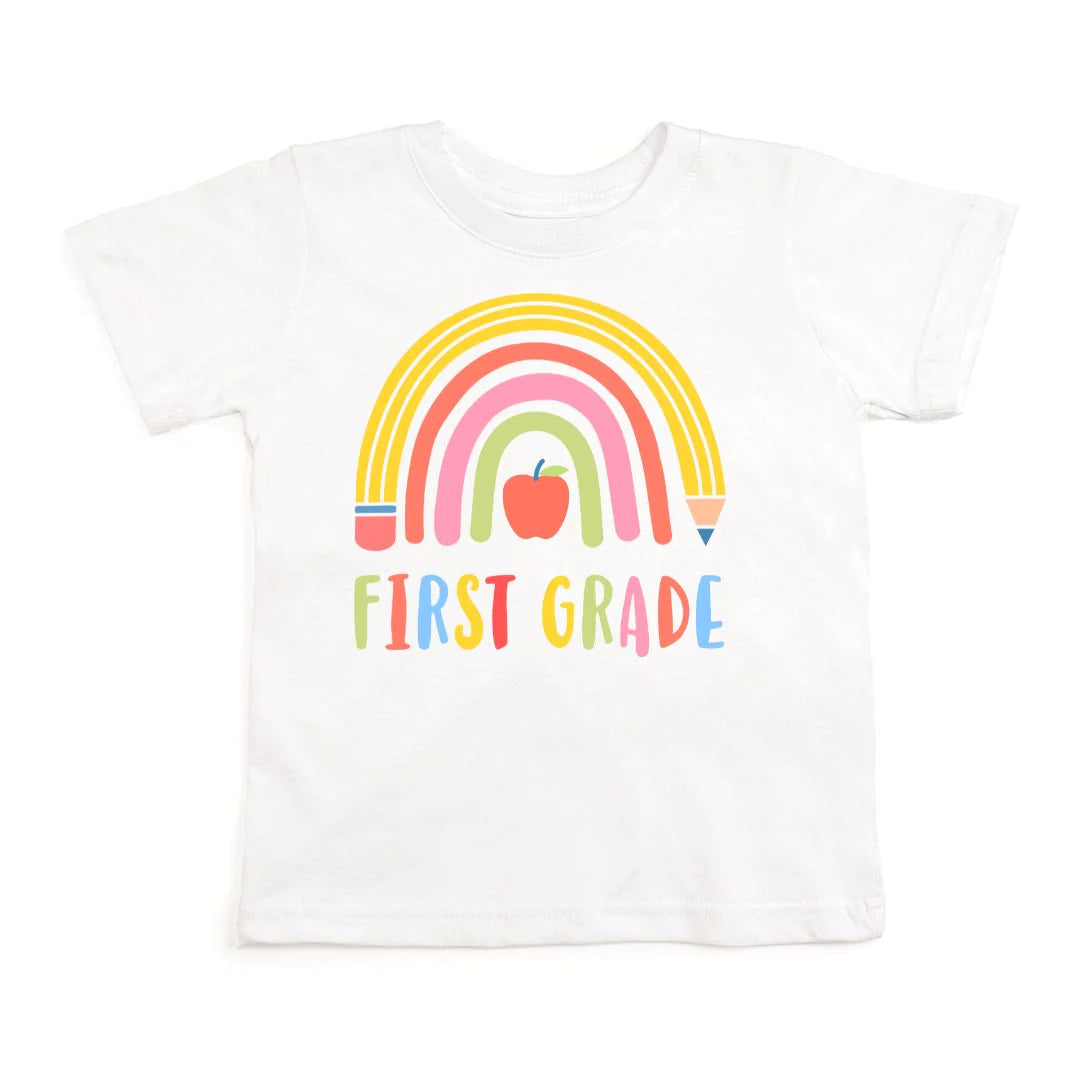 FIRST GRADE PENCIL RAINBOW SHORT SLEEVE T-SHIRT - WHITE