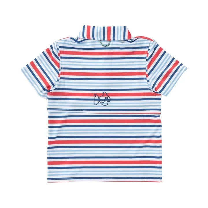 Prodoh Boys Pro Performance Polo- America Red White and Blue Stripe