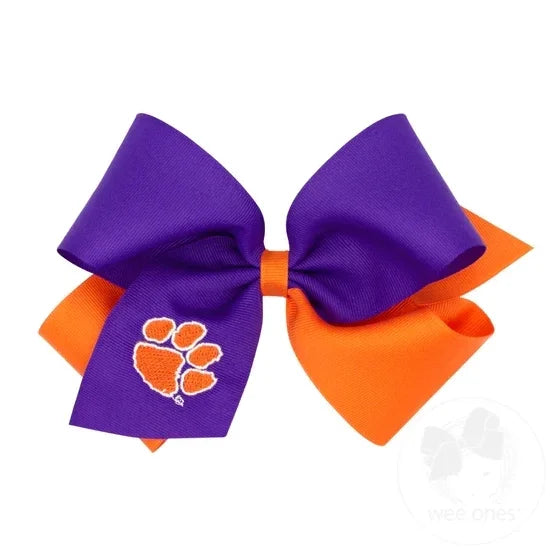 Clemson Medium Two-tone Collegiate Embroidered Grosgrain Hair Bow