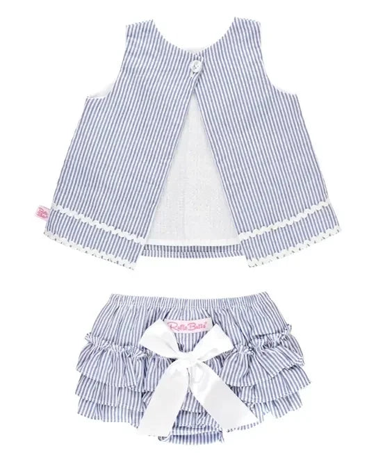 RuffleButts Periwinkle Blue Seersucker Ric Rac Swing Top and Bloomer Set