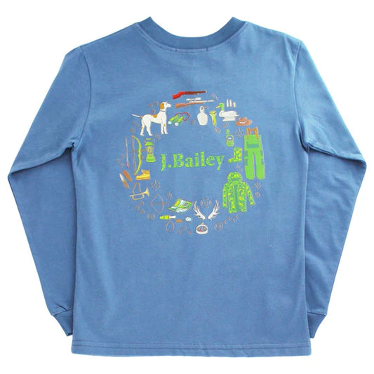 J. Bailey Long Sleeve Logo Tee- Hunting on Denim