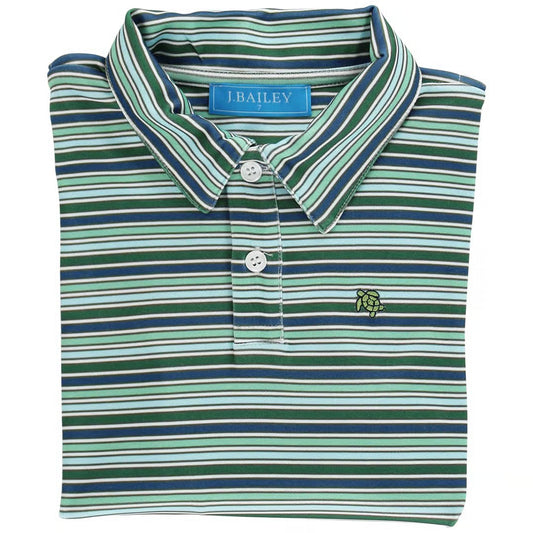 Bailey Boys Striped Performance Polo-Forest Green